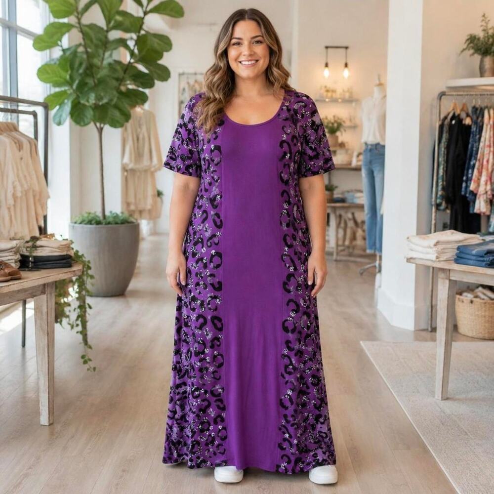 Rebel raven purple leopard print maxi dress - Large